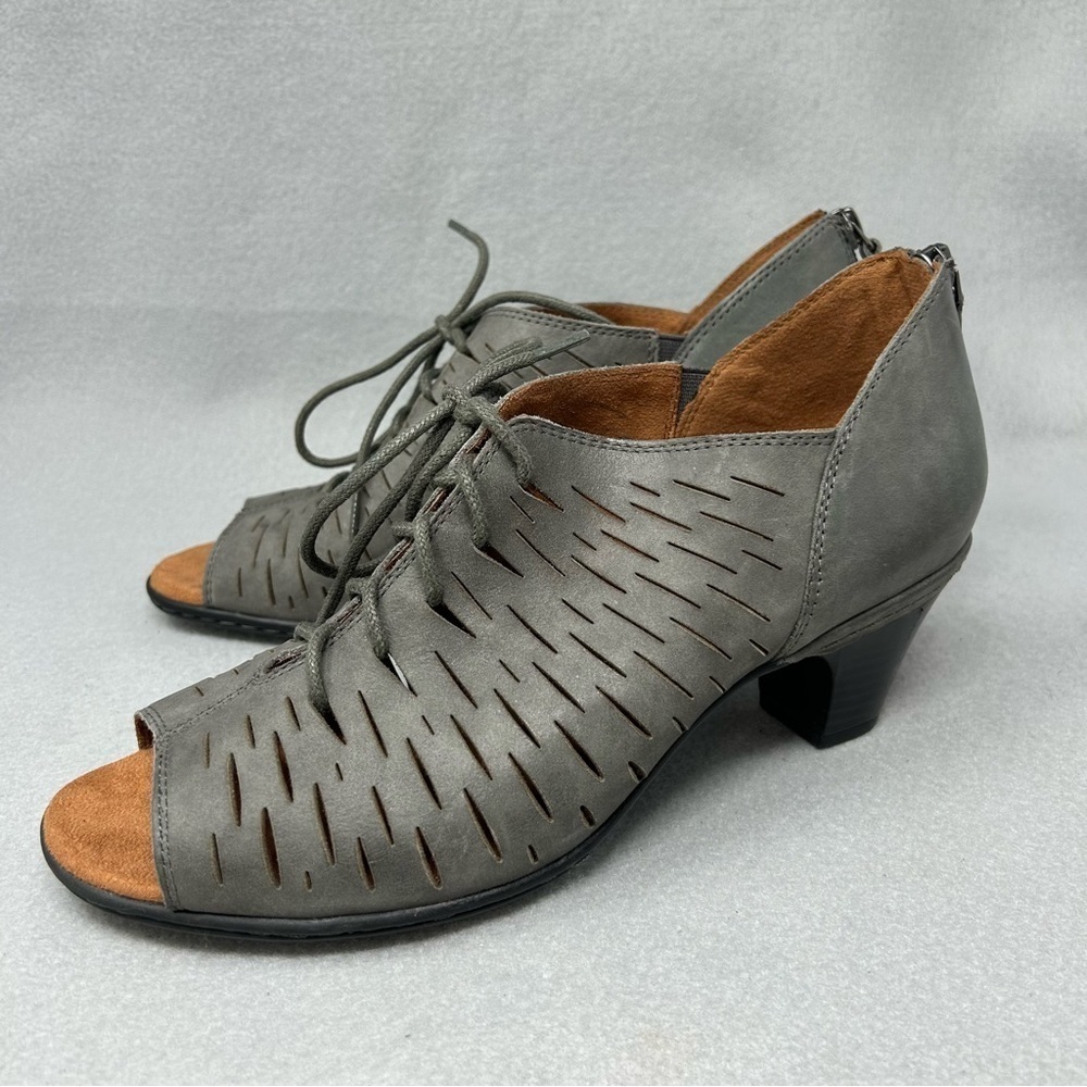 Rockport Boots Cobb hill  Womens Leather Open Toe Lace Up Block Heels Size 9W.